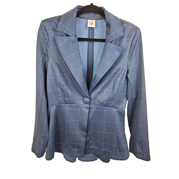 Cabi Check Windowpane Blazer‎ Size 6 Navy Blue Plaid Long Line Equestrian - Picture 8 of 8